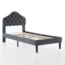 Twin Size Upholstered Platform Bed Frame With Adjustable Headboard, Velvet Single Bed With Wood Slat Support, No Box Spring Needed, Easy Assembly, 90x200cm - 灰色 - 查看 5