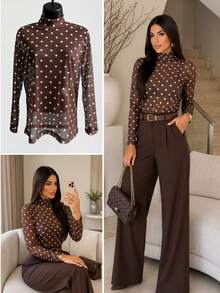 Women Blouses & Shirts - 棕色波點 - 查看 4