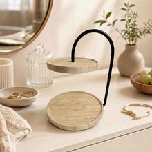 26.5cm Black Iron Round 2-Tier Tray, Modern Minimalist Jewelry Organizer Display Stand - Black - View 2