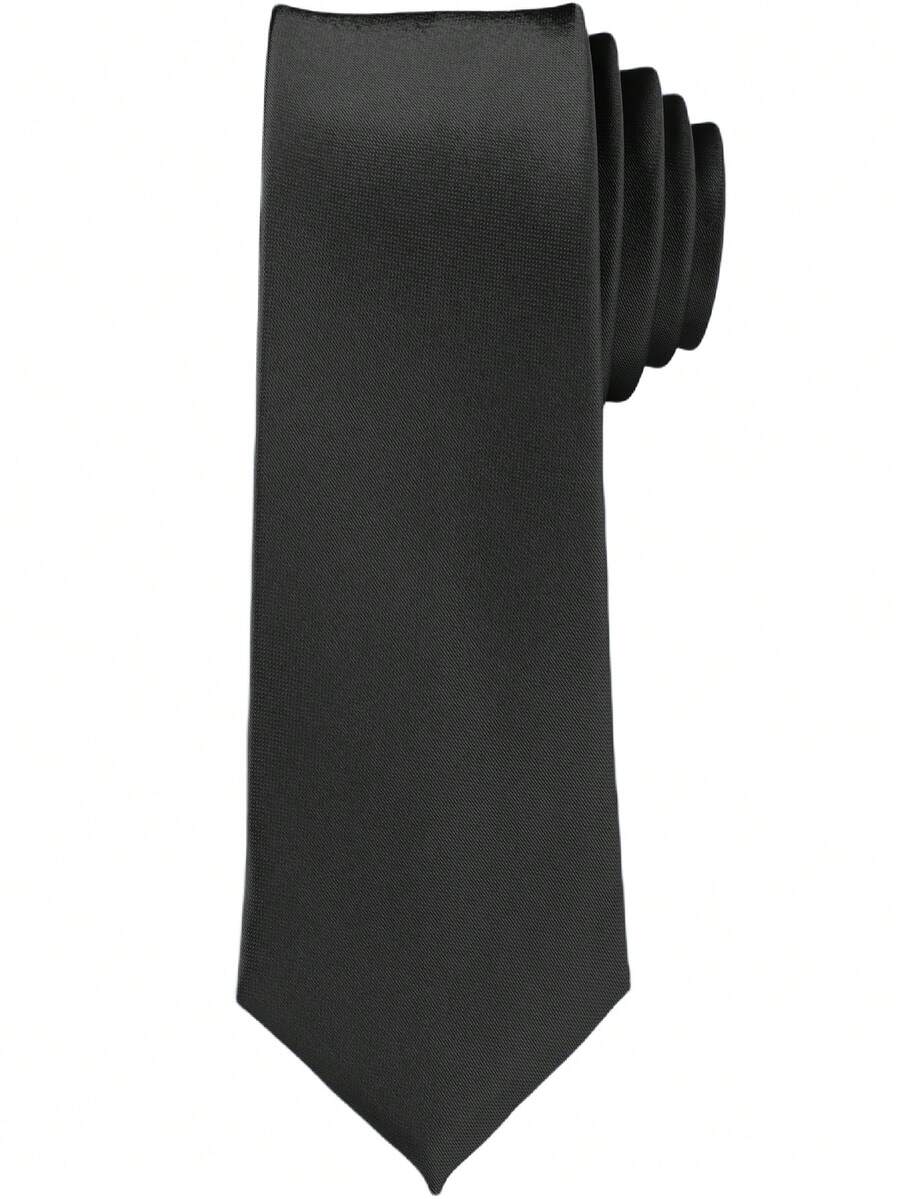 1PC Men's Solid Color Tie, Business Formal Narrow Tie (4cm) - Black - View 1