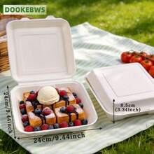 25pcs Disposable Paper Hinged Takeout Boxes, Approx 1500ml Disposable Food Containers, Lunch Boxes, Bento Boxes, Perfect For Takeout And Takeaway Food, Street Markets, Garden Parties, Family Gatherings, Picnics, Camping, Party Portioning - White - View 2