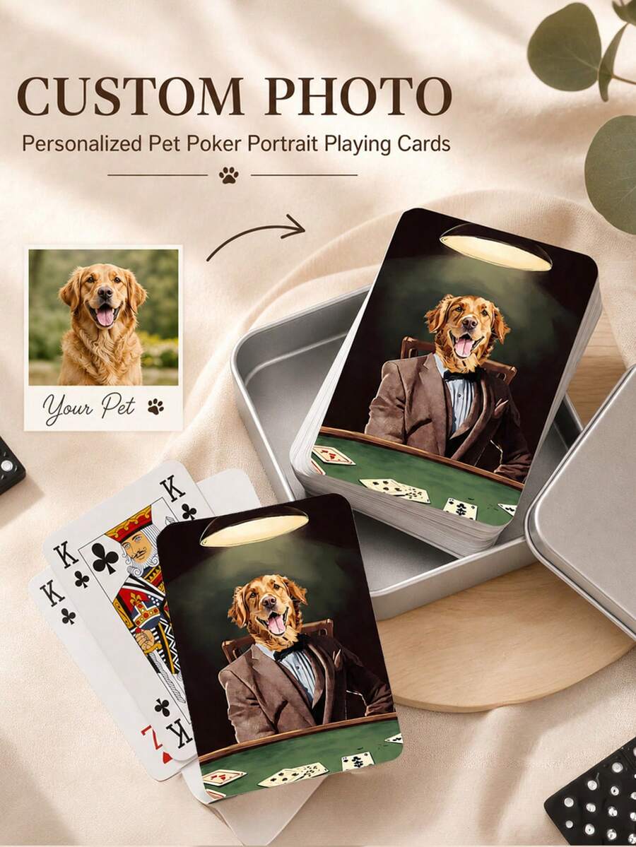 Custom Pet Playing Cards, Custom Gentleman Pet Art From Your Photo, Personalized Poker Cards, Novelty Keepsake Gift For Pet Owners, Great For Game Night, Party Entertainment And Collection. - Multicolor - View 1