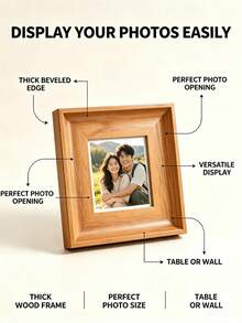 1pc Vintage Square Tabletop Photo Frame, Light Walnut / Dark Walnut Dual-Tone 3D Wood Grain Frame, Desktop & Wall Mount Dual-Use With Stand, Moisture-Proof & Scratch-Resistant Backboard, Couple Portrait Family Photo Display, Mid-Century Modern Home Housewarming Anniversary Decor Gift, Frame Only, Photo Not Included - Tabletop Photo Frame - View 4