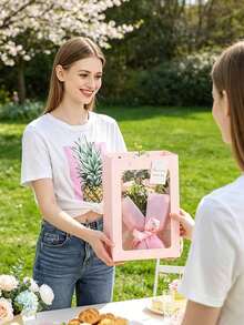1pc Transparent Window Gift Bag, Transparent Bouquet Gift Bag, Suitable For Girlfriend, With Handle, Suitable For Birthday Party Gift, Small Transparent Gift Packaging Bag, Transparent Tote Bag, Reusable Shopping Bag With Handle - Multicolor - View 2