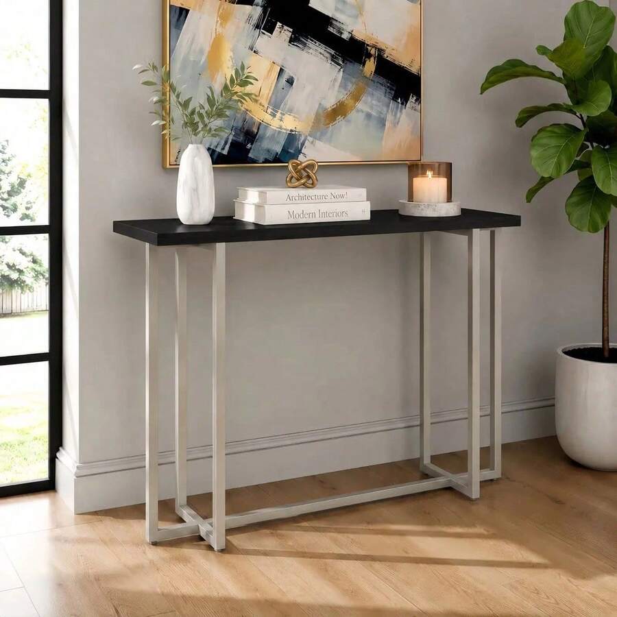 Aparador De Sala Buffet Industrial Mesa Lateral Moderno Catinho Do café Pés Aço Champanhe Cinza 90cm - Preto - Visão 1