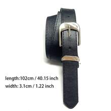 1pc Women's Silver Buckle Casual Dress Leather Belt, Women's Accessory Waist Belt Minimalist Fashion Versatile Belt, Jeans Dress Multi-Functional Classic Belt, Vintage Design Waist Belt, Daily Commute Waist Accessory - Black - View 4
