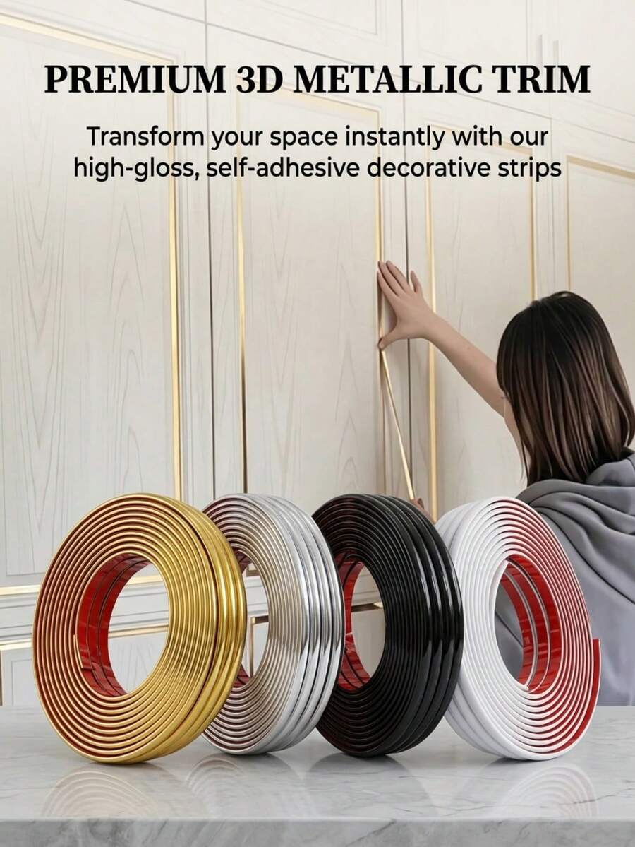 1/10m Luxury High-End Home Grout Decorative Strip, Waterproof Self-Adhesive Wall Decorative Edge Trim, Elegant PVC Wall Sticker Decorative Strip - Soft Vinyl PVC Material, Easy To Peel And Stick, Removable And Detachable, Suitable For Doors, Windows, Countertops, Corners, Furniture, Background Wall Decorative Strip. 3D Stereoscopic Floor Tile Self-Adhesive Grout Strip, High Gloss High Brightness Home Wall Panel Decorative Strip, Light Luxury High-End Room Decorative Strip, Modern Elegant Home Decorative Strip, Self-Adhesive Grout Tool, Gap Decorative Universal Work Tool, Home Renovation Decorative Men's Tool.