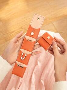 Women's Portable Foldable Jewelry Roll Coin Purse, Mini Snap Jewelry Organizer Bag With 4 Compartments, Travel Earring Necklace Storage Bag/Coin Wallet, 5 Multi-Color Options For Daily Commute, Business, Vacation, Suitable For Necklaces, Rings, Ideal For Anniversary, Gift Bag, Christmas Gift - Multicolor - View 5