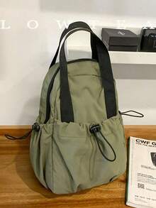 low tea 1 Pc Solid Color Nylon Fabric Backpack, Multi-Function Handbag Shoulder Bag For College Students, Zipper Closure, Daily Use - Green - View 1