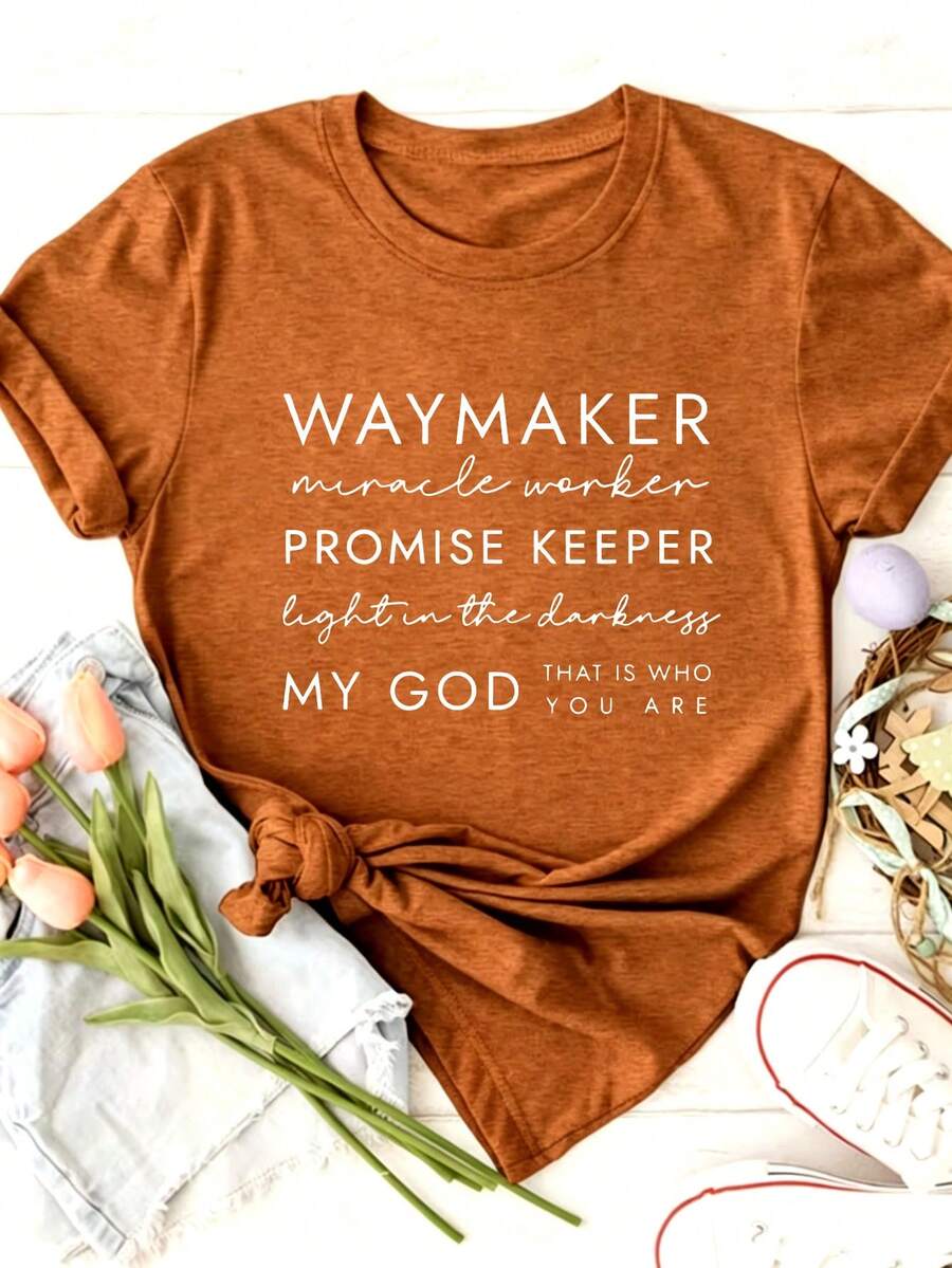 Waymaker Miracle Worker Promise Keeper Light In The Darkness My God That Is Who You Are Women's Colored Cotton T-Shirt Understated Casual Tee - 咖啡棕 - 查看 1