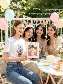 1pc Transparent Window Gift Bag, Transparent Bouquet Gift Bag, Suitable For Girlfriend, With Handle, Suitable For Birthday Party Gift, Small Transparent Gift Packaging Bag, Transparent Tote Bag, Reusable Shopping Bag With Handle - Multicolor - View 1