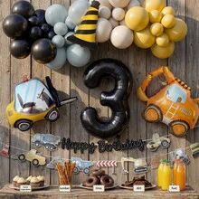 52pcs Construction Vehicle Theme Birthday Balloon Set, Includes 32-Inch Number Balloon And Excavator Foil Balloon, Suitable For Birthday Party, Baby Shower Decoration, Party Supplies - View 6