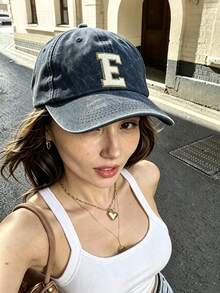 1pc Women's Washed Vintage A-Z Letter Baseball Cap, Casual Distressed Dad Hat, Outdoor Sun Protection Hat - Navy Blue - View 2