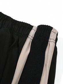 KyrLssu Side Stripe Star Embroidered Wide Leg Sweatpants, Elastic Drawstring High Waist Athletic Long Pants - Black - View 8