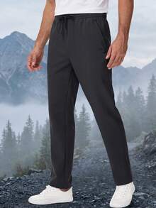 KEFITEVD Celana Track Softshell Musim Dingin Pria, Celana Sweatpants Hangat Berbahan Fleece dengan Lapisan Fleece, Peregangan 4 Arah, Potongan Lurus, Tali Serut di Pinggang, dan 3 Saku Resleting untuk Pemakaian Sehari-hari - Hitam - View 2