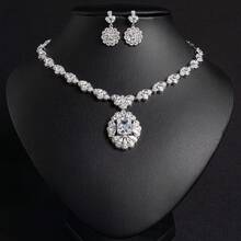 1 Set Women's Fashion Jewelry Set, Zirconia Inlaid Earrings And Necklace, Combination Jewelry, Suitable For Women's Holiday | Party | Banquet | Multi-Occasion Wear, Gift - Jewelry Set - View 12