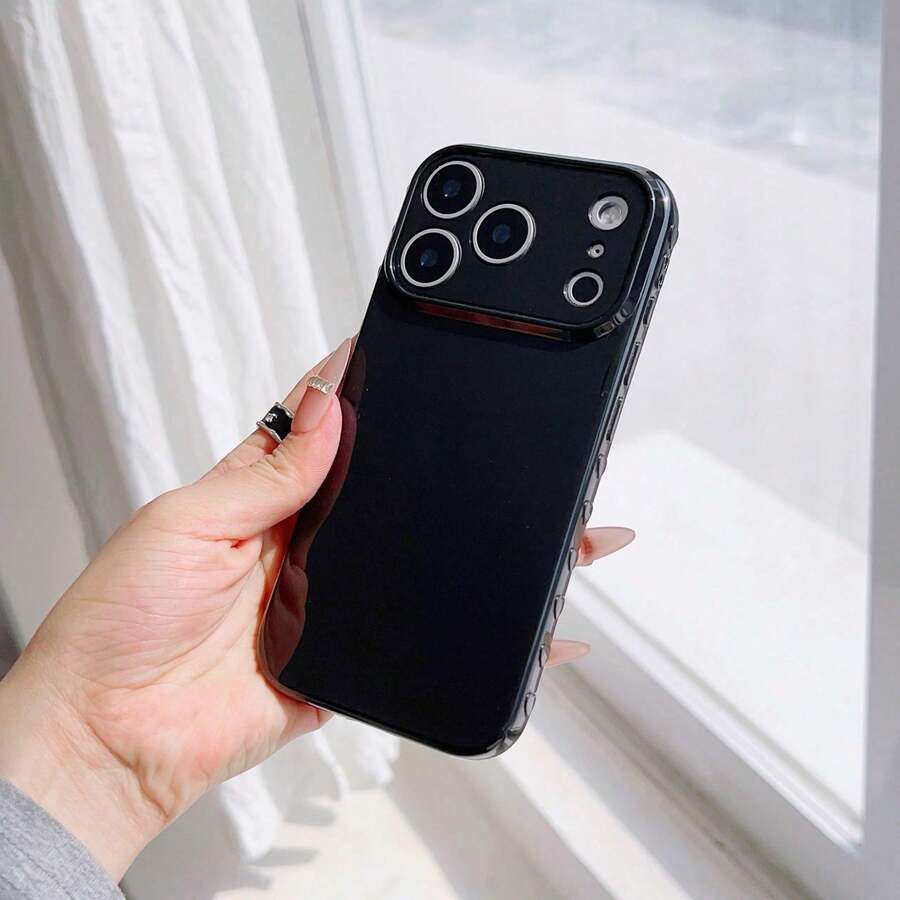 1pc Ins Side Heart Full Coverage Shockproof Phone Case, Compatible With 17 16 15 14 13 12 11 Pro Max, Transparent Phone Protective Cover Waterproof Shockproof Scratch-Resistant - Black - View 1