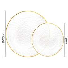 1/20/25/50pcs Gold Rim Hammered Texture Round Flat Plates, Transparent Texture Fruit And Dessert Trays, Western Dinner Wedding Party Table Setting, Holiday Gathering Tabletop Decor Tableware, Restaurant Dessert Display Plates, Light Luxury Nordic Style Home Dining Table Decoration Plates - Clear - View 11