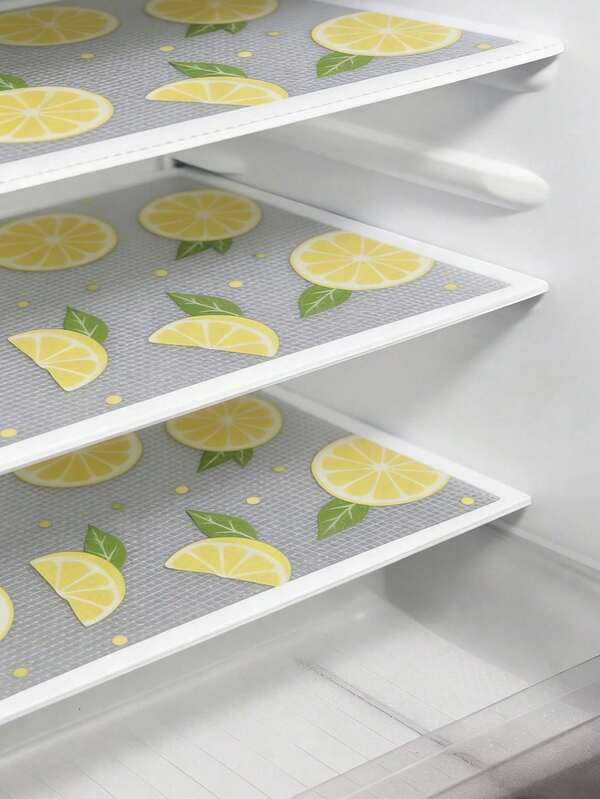 4/8pcs Printed Lemon Pattern (30cm*45cm/11.81in*17.72in) Washable Waterproof Oil-Resistant Refrigerator Liner Mats, Suitable For Refrigerator Shelves, Freezer Glass Shelves, Cabinet Drawers, Etc.