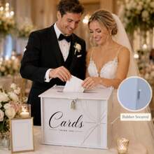 White Lockable Acrylic Wedding Card Box, Top Slot Design, Elegant Radial Fine Gold Lines With Diamond Accents And Cursive Print, Modern Minimalist Table Card Holder, Wedding Reception Bride Gift Party Engagement Party Card & Cash Envelope Storage Decorative Box - 1PC - View 3