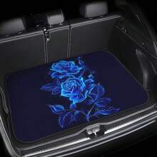 1pc Car Trunk Mat, Waterproof Anti-Slip Dust-Proof Cargo Liner, Unisex, Vehicle Rear Trunk Interior Decoration, Shiny Blue Rose Floral Pattern, Universal Trunk Protector Mat - Rose - View 9