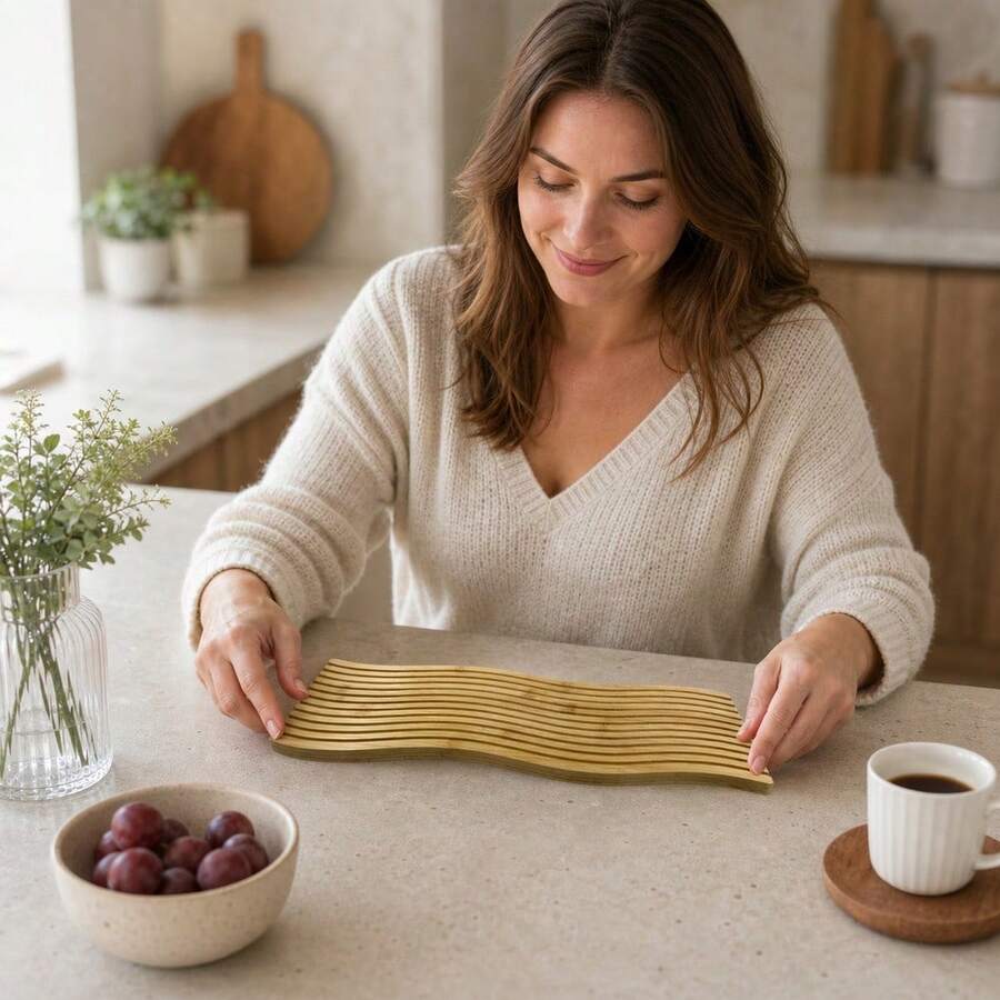 39x17x1.3cm Wood Wavy Bamboo Drying Rack, Kitchen Dish Drainer Board, Random Color - View 1