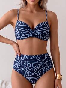 Summer Solid Color Elegant Bohemian Sweet Style Two Pieces Bikini Swimsuit Beach Vacation Set - Multicolor - View 4
