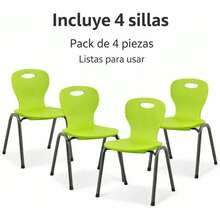Sillas Infantiles, Verde, Plástico y Acero, 39x40x60 cm, Diseño Ergonómico, Apilables, Pack de 4 - Verde - Ver 7
