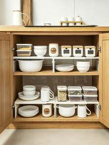 Expandable Kitchen Storage Rack, Tiered Dish Organizer, Countertop Cabinet Shelf, Tiered Rack, Spice Rack, Desktop Organizer, Shoe Rack, Multi-Purpose, Disposable Slouchy Cloth, Adjustable Closet Shelf Divider - Expandable Storage Rack, Suitable For Wardrobe, Bathroom, Kitchen - No Drilling Required, Easy Installation, With Adhesive Pads - Multi-Purpose Divider System, Kitchen Supplies, Kitchen Accessories, Kitchen Tools, Halloween, Christmas Gifts - Multicolor - View 5
