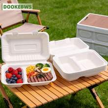 25pcs Disposable Paper Hinged Lid Double Compartment Takeout Boxes, 6*9 Inch Rectangular Food Containers (15.5*23cm), Snack Boxes, Dessert Boxes, Bento Boxes, Perfect For Home Meal Prep, Parties, Picnics, Food Packaging, Camping, Travel And More - White - View 1