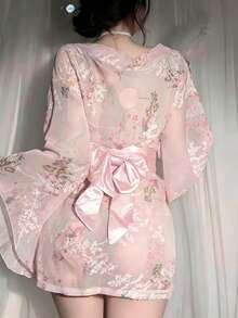 1 pieza Conjunto de disfraz de kimono estilo japonés Sakura Geisha sexy e inocente con lazo, otoño - Multicolor - Ver 11