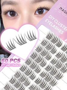 MAANGE 60 Clusters C-Curl Cat Eye Sexy Single-Stem Faux Eyelashes, Cat Eye Fox Style False Lashes, Glue-Free Easy Wear, Elongate Eye Tail And Enlarge Eyes, Loose Segmented Natural False Eyelashes, Beginner Friendly, Reusable, Single Lash Clusters, Lash Clusters, Single Stem Lashes, False Eyelashes, Eyelashes - C - View 2