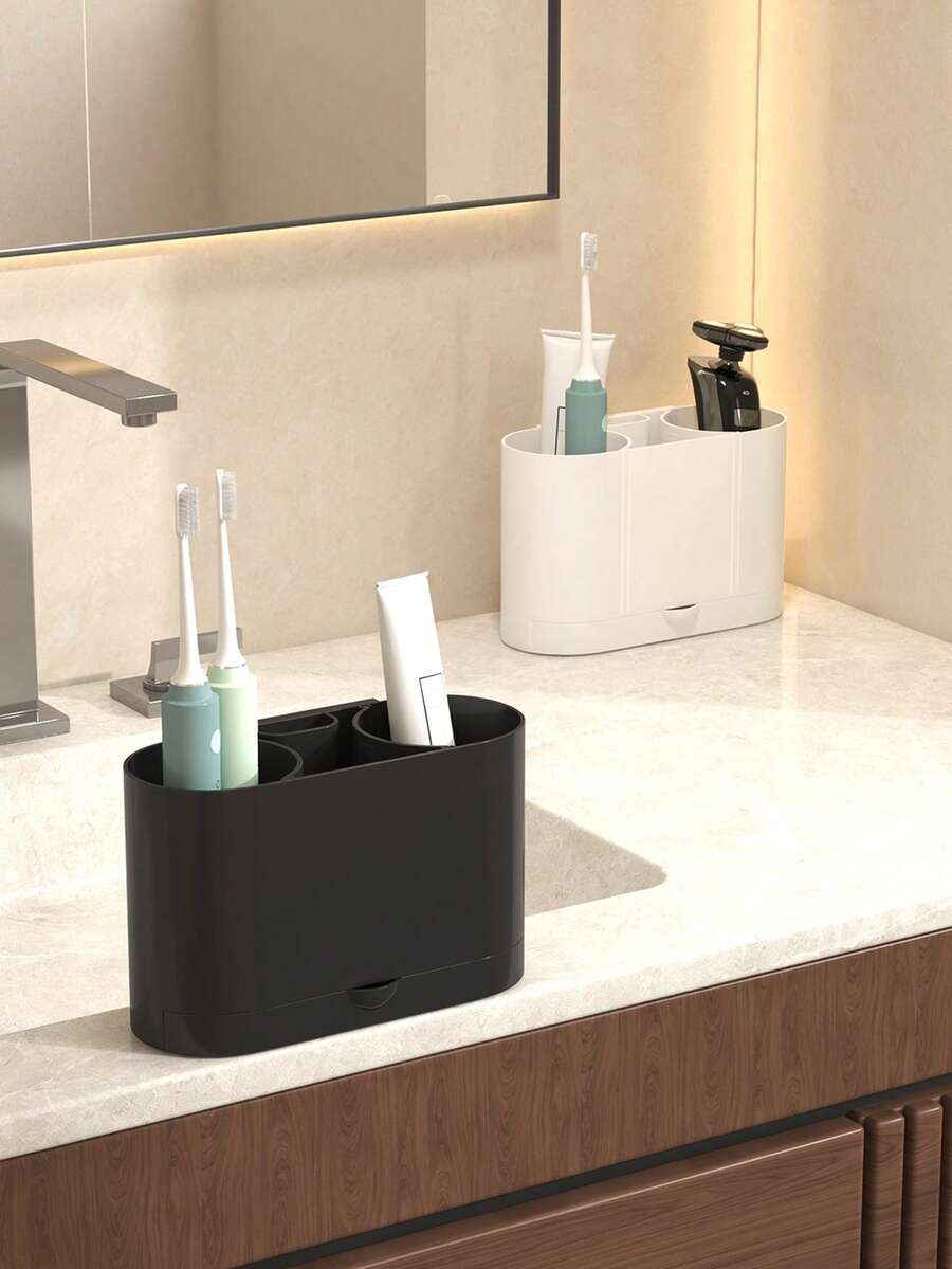Toothbrush Holder, Suitable For Bathroom Vanity, Countertop Storage Rack, Wall-Mountable, Multi-Functional Storage, Can Hold Electric Toothbrush, Toothpaste And Razor, Bathroom Accessories - Multicolor - View 1