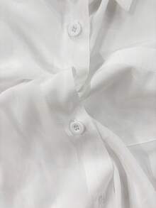 Women's Casual Commute Solid Color Front Button Pocket Dropped Shoulder Loose Fit Long Sleeve Shirt - White - View 11