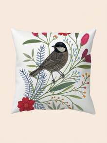 1pc Vintage Botanical Style Robin & Wildflower Pillowcase, Watercolor Bird & Mixed Floral Leaf Pattern Printed Throw Pillow Cover, Country Farmhouse Spring Style Sofa Decor (Pillow Insert Not Included) - Multicolor - View 13
