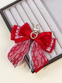 1pc Lace Satin Bow Heart Rhinestone Pearl Bag Charm, Sweet Girl Keychain Accessory For Back To School Season - Multicolor - View 13