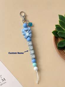1pc Personalized Name Beaded Teddy Bear Keychain, Cute Bear Bag Charm With Claw Pendant, Suitable For Women's Bags, Backpacks And Daily Keys - Bear Paw Print Multicolor - View 2