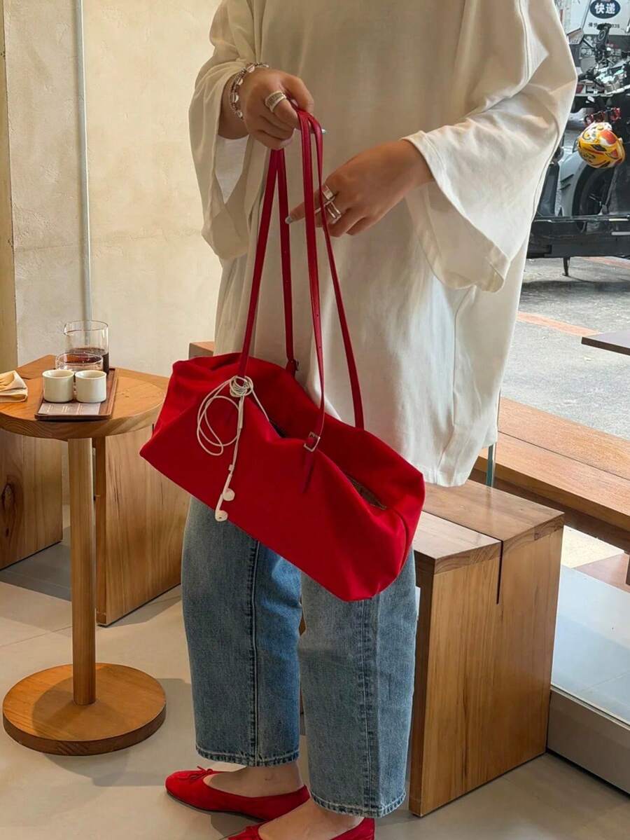 2026新款超級搶手紅色尼龍托特包 女款輕量大容量通勤手提包 單肩腋下包 - 紅色 - 查看 1