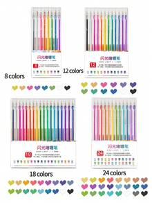 8-48 Colors Glitter Gel Pens, Glowing, Shiny, Fluorescent, Silver, Shimmering, Color-Changing Pigment, Professional Pearl Glitter Fluorescent Markers, Suitable For Handmade Crafts, Note-Taking, Back To School Essentials - Multicolor - View 10