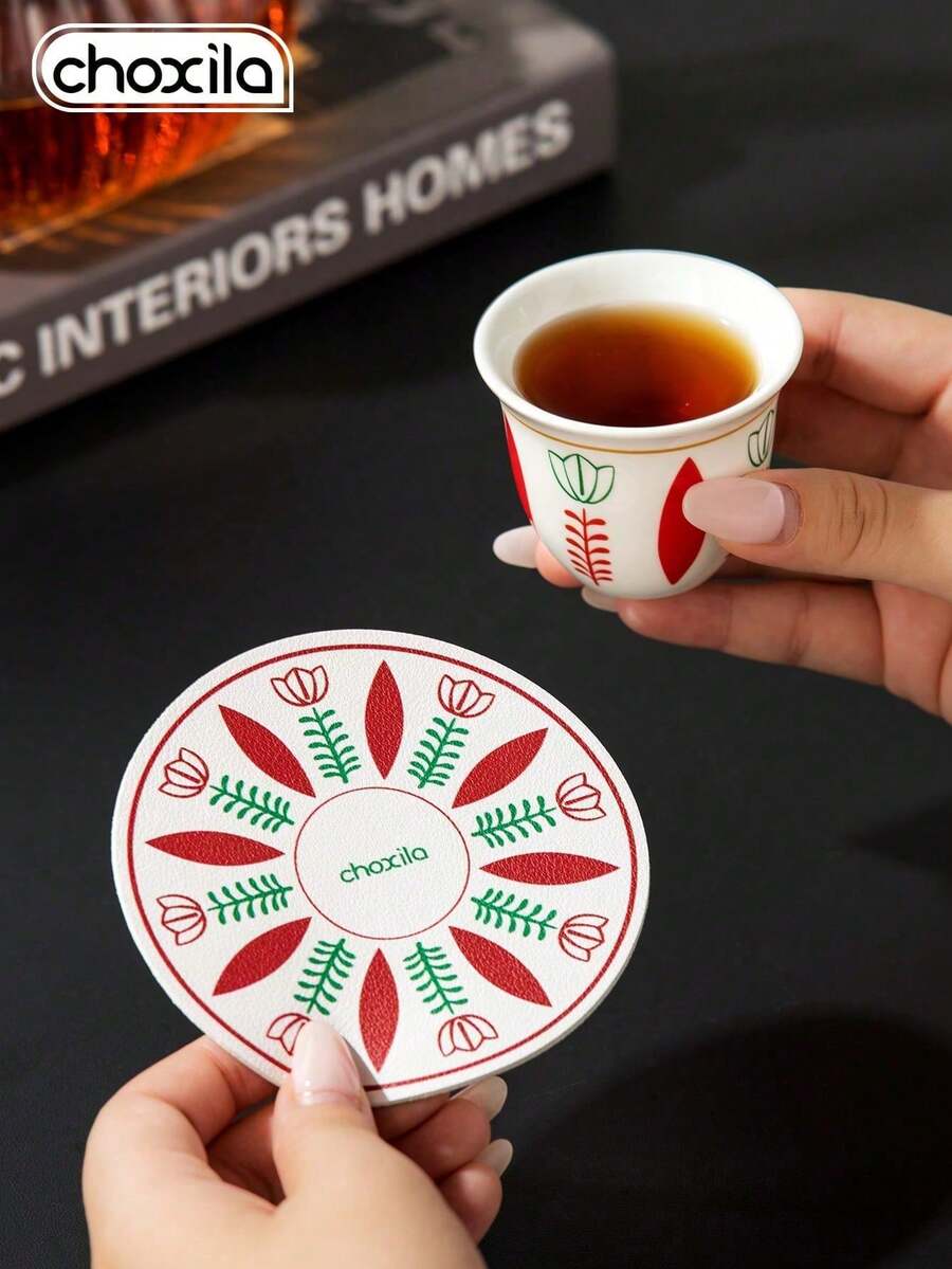 choxila 6件組 70ml 鬱金香圖案阿拉伯陶瓷茶杯,附中東紅鬱金香聚酯纖維防滑杯墊,復古圓形手工隔熱墊,適用茶室、辦公室聚會,生日畢業理想禮物,居家裝飾 - 鬱金香咖啡杯 - 查看 1