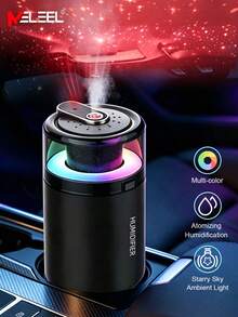 KELEEL 3合1智能車用香氛擴香機，附星空投影，多種操作模式（加濕器+香氛+氛圍燈），車用空氣清新機，精油擴香機，自動啟動/停止，彩色LED環形燈，USB供電，適用於汽車/辦公室/浴室/臥室/寵物房 - [3合1]星空燈+LED氣氛燈+香薰加濕器 - 查看 1