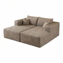 180*151cm, Sofá de pana cómodo, sofá tapizado moderno y minimalista, sofá chaise longue de esponja para sala de estar, sofá moderno sin estructura, sofá cama, negro - Chaiselongue-Camel - Ver 4