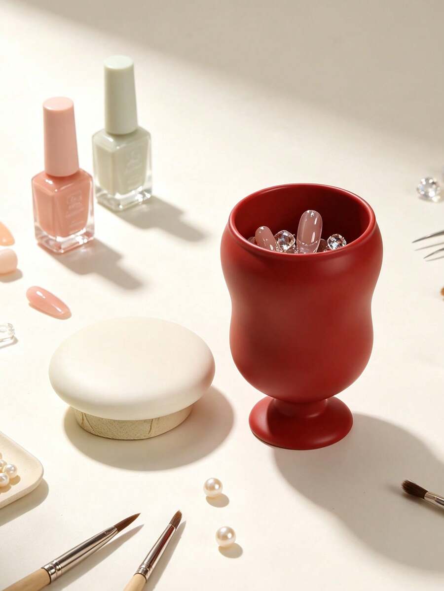 1 buah Toples Penyimpanan Keramik Merah Lucu, Toples Penyimpanan Mini Dekorasi Natal, Kotak Penyimpanan, Toples Penyimpanan Aksesoris Nail Art, Penyimpanan Eksklusif untuk Barang-Barang Kecil Nail Art - Red and White - View 1