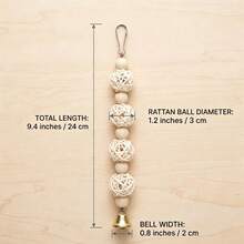 Hanging White Woven Rattan Ball Wooden Bead Bird Toy With Bell - Parrot Chewing Boredom Relief Foraging Bird Cage Accessory, Suitable For Budgies, Cockatiels, Lovebirds And Other Small To Medium Birds - View 3
