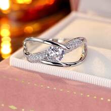 1pc Minimalist Line Geometric Cross Design Cubic Zirconia Women's Ring - Multicolor - View 12
