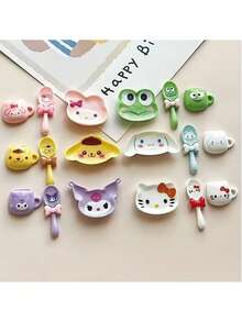 مجموعة تمائم أدوات مائدة مصغرة من الراتنج مرخصة رسمياً من Sanrio، 18 قطعة، 6 شخصيات ثلاثية الأبعاد بتصميم طبق وملعقة وكوب، لأعمال DIY وأغطية الهواتف وبيوت الدمى وسكرابوكينغ، لوازم حرفية كاواي للأطفال والمراهقين، هدية عيد ميلاد - A - مشاهدة 8