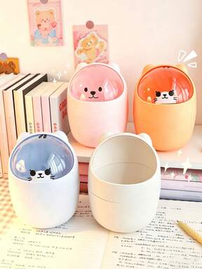 1PC Desktop Trash Can, Mini Flip Lid Household Waste Paper Basket, Cute DIY Girl Style Paper Bin, Covered Office Storage Box, Can Be Used As Pen Holder