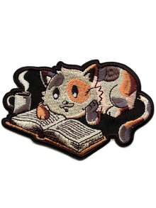 1pc/2pcs/3pcs/4pcs EduFly Bookworm Cat Patch Calico Kitty Art Embroidered Iron On - Multicolor - View 2