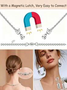 1/2/3pcs Double Magnetic Necklace Clasp Gold & Silver Plated Jewelry Converter Necklace Extender DIY Accessories - Multicolor - View 8