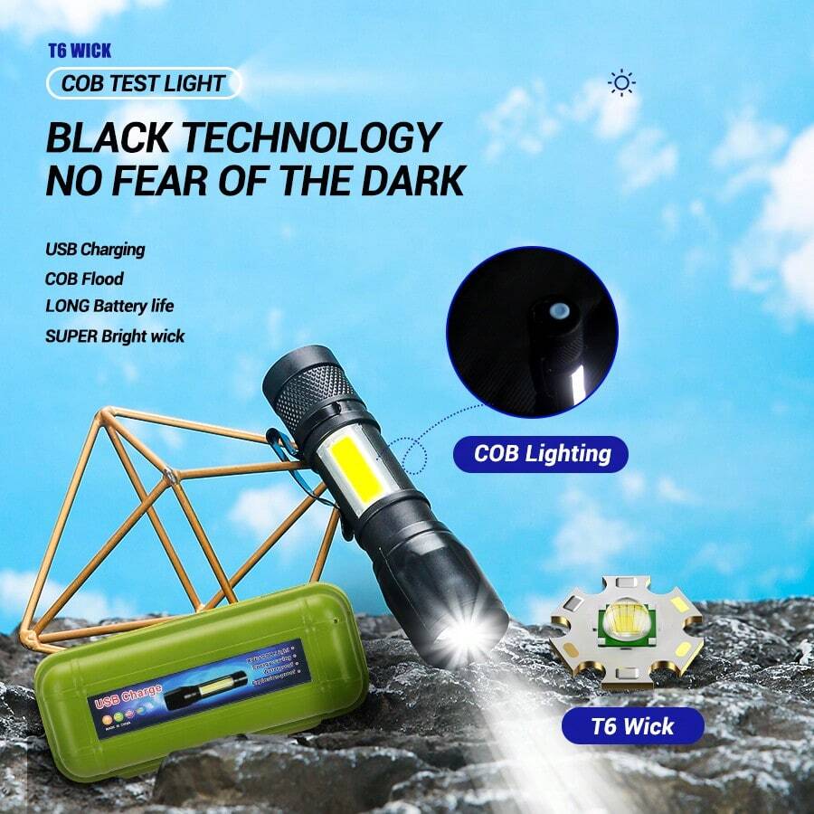1PC Rechargeable 3 Brightness Modes Zoomable LED Flashlight With USB Charging Cable & Protective Storage Box - Portable Torch For Camping Patio Emergency Power Outage - Flashlight - View 1